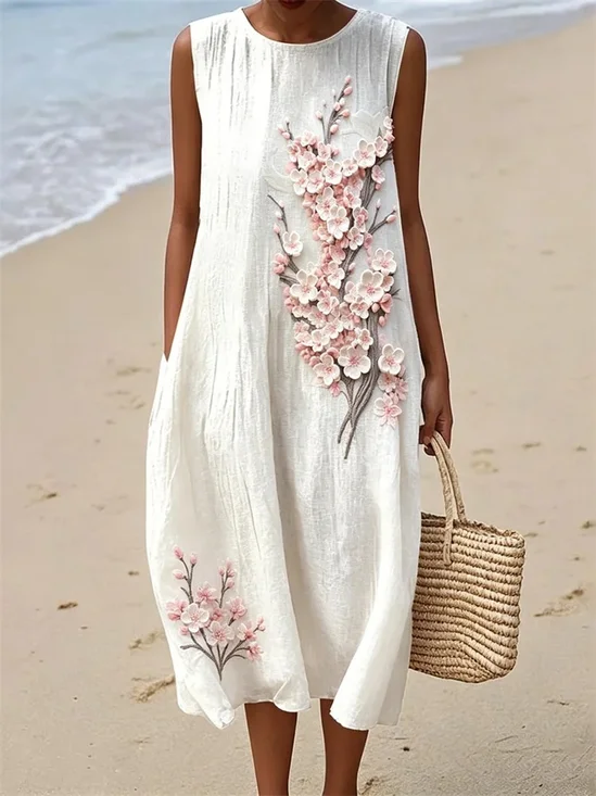 Women Floral Summer Dress Crew
                                    Neck Sleeveless Tank H-Line Dress
