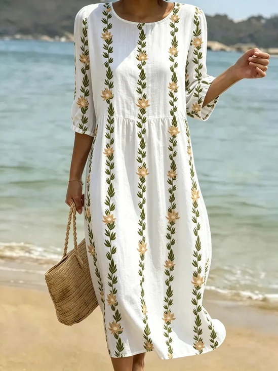 Women Floral Summer Dress Crew
                                    Neck Short Sleeve Fit & Flare
                                    Dress A-Line Dress