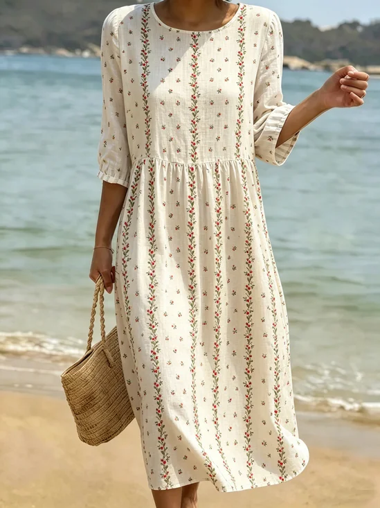 Women Floral Summer Dress Crew
                                    Neck Short Sleeve Fit & Flare
                                    Dress A-Line Dress