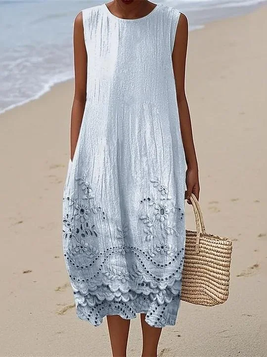 Women Floral Summer Dress
                                        Crew Neck Sleeveless Tank H-Line
                                        Dress