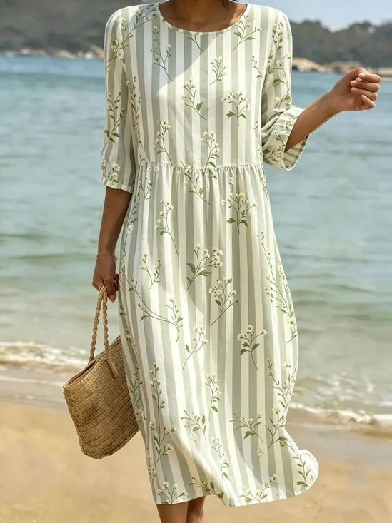 Women Striped Summer Dress Crew
                                    Neck Short Sleeve Fit & Flare
                                    Dress A-Line Dress