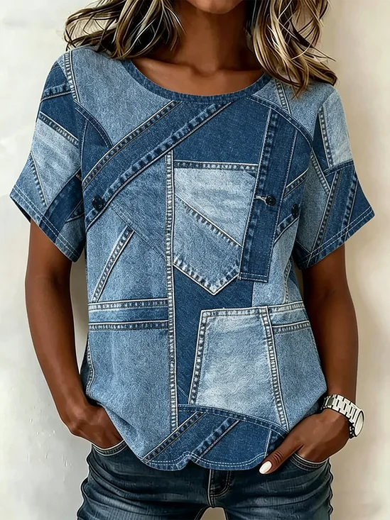 Vintage Striped Crew Neck Short Sleeve T-shirt