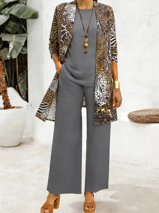 Women Floral Matching Outfit Daily Long Sleeve Casual Spring/Fall Top With Pants Matching Set