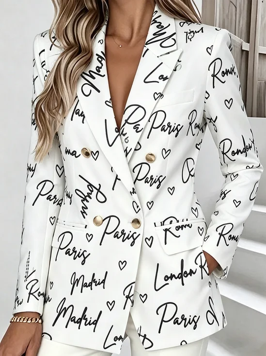 Women Geometric Spring/Fall Outerwear Elegant Long Sleeve Regular Blazer