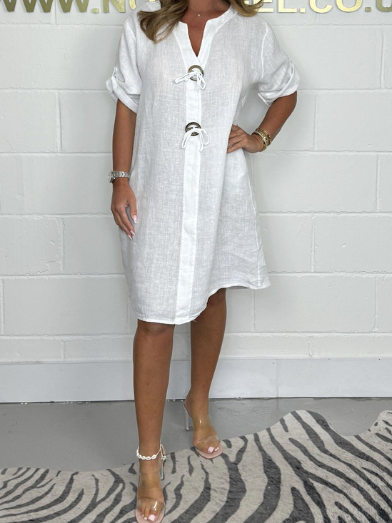 Women Plain Spring/Fall Dress V Neck Long Sleeve T-Shirt Dress A-Line Dress