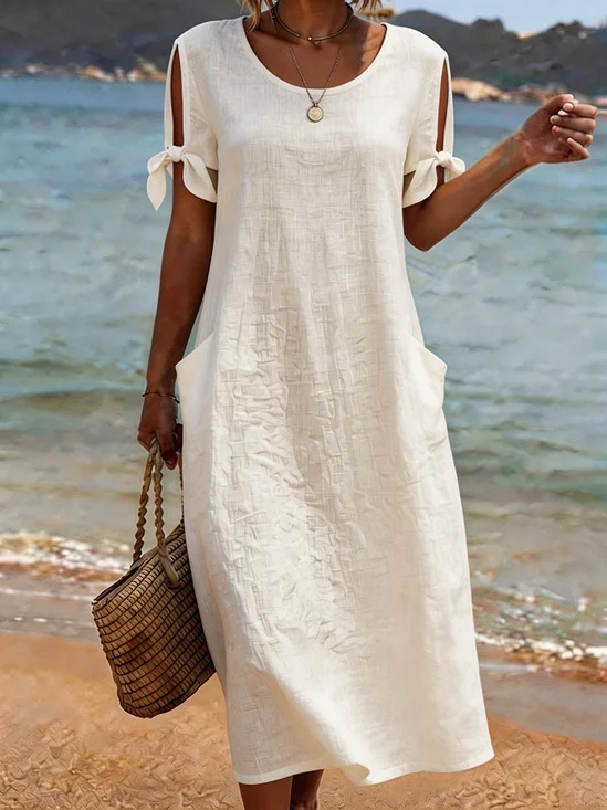 Women Plain Summer Dress Crew
                                    Neck Short Sleeve H-Line Dress