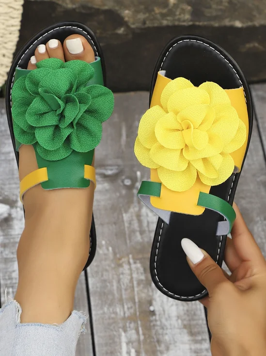Vintage Floral Breathable Slip On Flat Heel Slide Sandals Split Joint