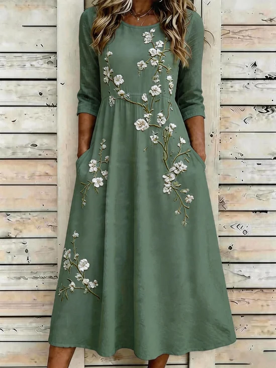Women Floral Summer Dress Crew
                                    Neck Half Sleeve A-Line Dress