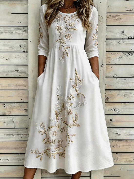 Women Floral Summer Dress Crew
                                    Neck Half Sleeve A-Line Dress