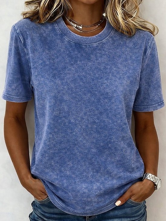 Vintage Plain Crew Neck Short Sleeve T-shirt