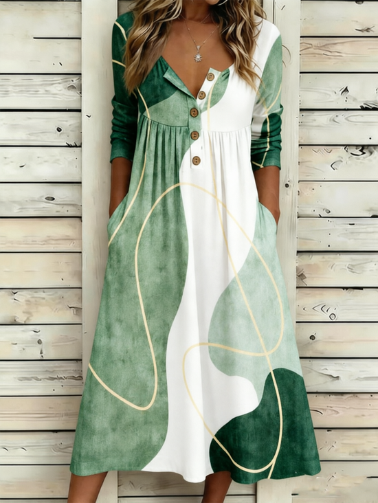 Women Geometric Summer Dress
                                    Half Open Collar Half Sleeve A-Line
                                    Dress