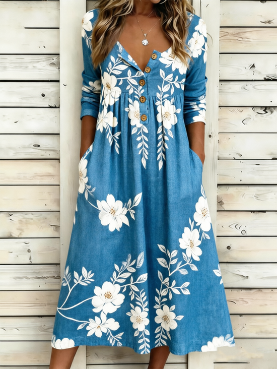 Women Floral Summer Dress Half
                                    Open Collar Half Sleeve A-Line
                                    Dress