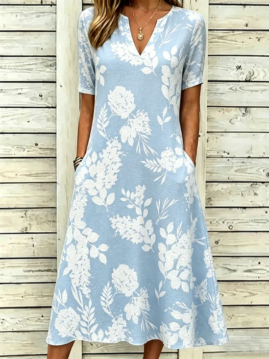 Women Floral Summer Dress V
                                    Neck Short Sleeve Fit & Flare
                                    Dress A-Line Dress