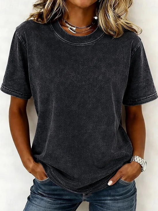 Vintage Plain Crew Neck Short Sleeve T-shirt