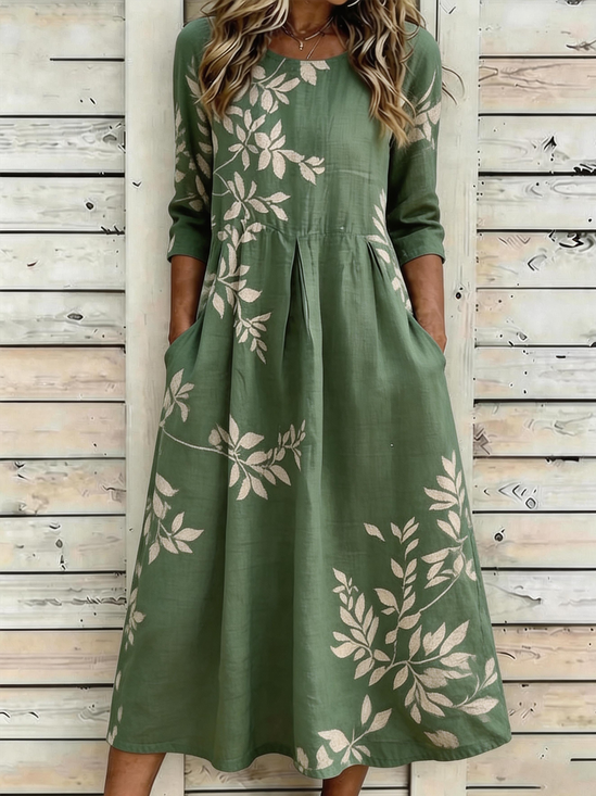 Women Leaf Summer Dress Half
                                    Sleeve A-Line Dress