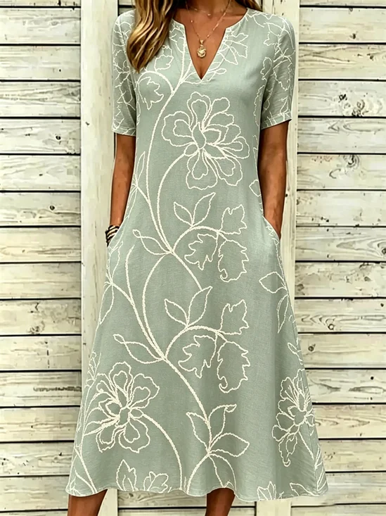 Women Floral Summer Dress V
                                    Neck Short Sleeve Fit & Flare
                                    Dress A-Line Dress