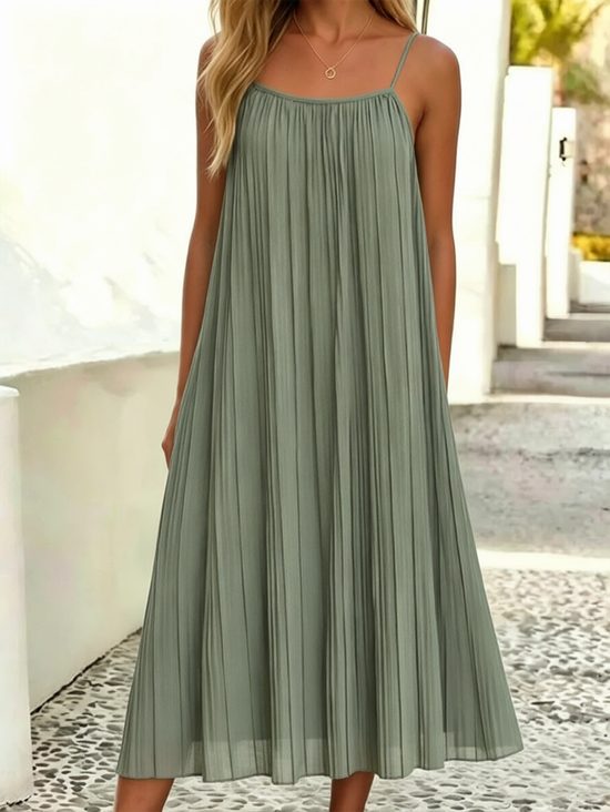 Women Plain Summer Ruched Dress Sleeveless A-Line Dress