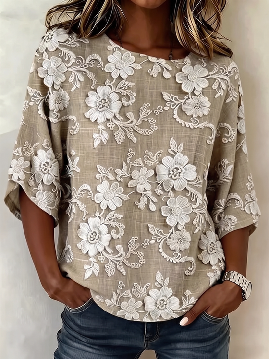 Vintage 3D Printing Crew Neck Half Sleeve T-shirt