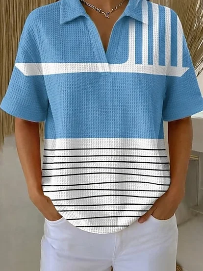 Vintage Striped Polo Collar Short Sleeve T-shirt