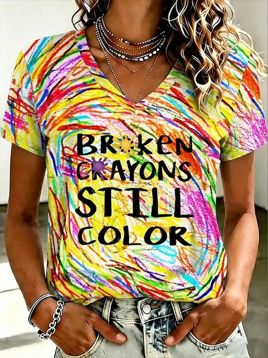 Casual Color Block Crew Neck Short Sleeve T-shirt