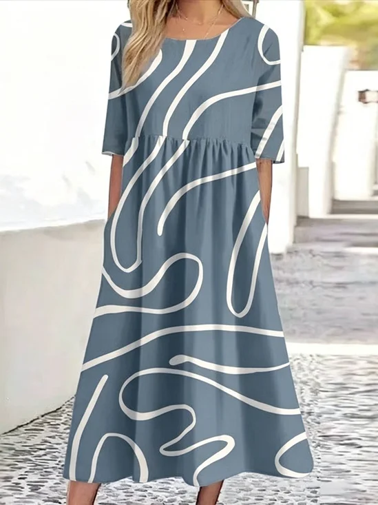 Women Abstract Graphic Summer
                                    Dress Crew Neck Short Sleeve Fit
                                    & Flare Dress A-Line Dress