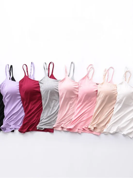 Casual Crew Neck Plain Tank Top Split Joint