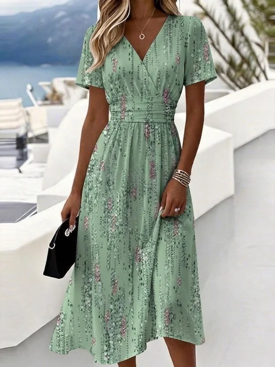 Women Gradient Pattern Summer
                                    Dress V Neck Short Sleeve Beach
                                    Dress A-Line Dress