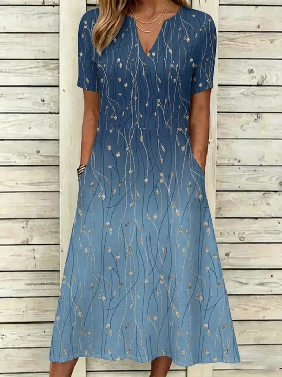 Women Floral Summer Dress Short
                                    Sleeve A-Line Dress