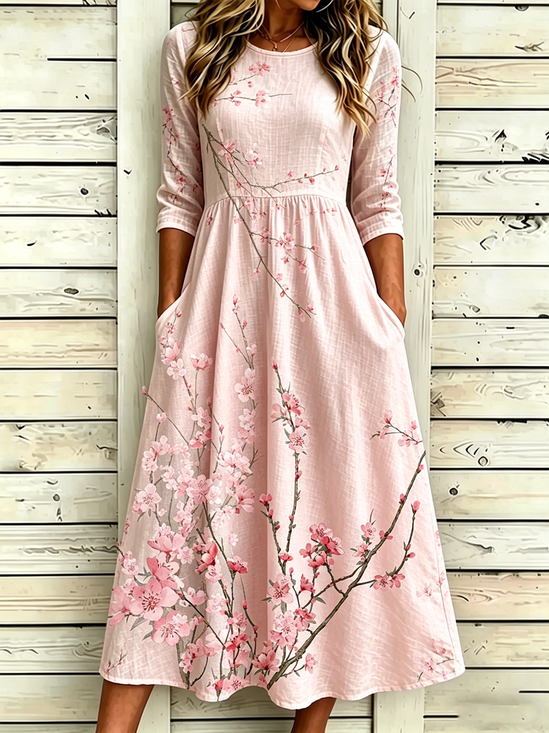 Women Floral Summer Dress Half
                                    Sleeve A-Line Dress