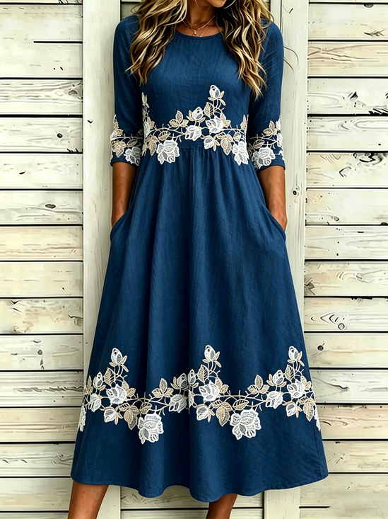 Women Floral Summer Dress Half
                                    Sleeve A-Line Dress