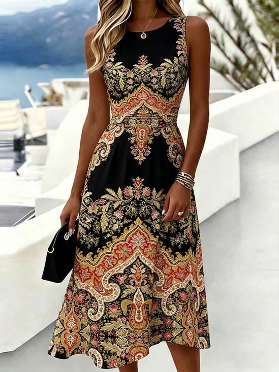 Women Nationality/ethnic Summer
                                    Dress Crew Neck Sleeveless A-Line
                                    Dress