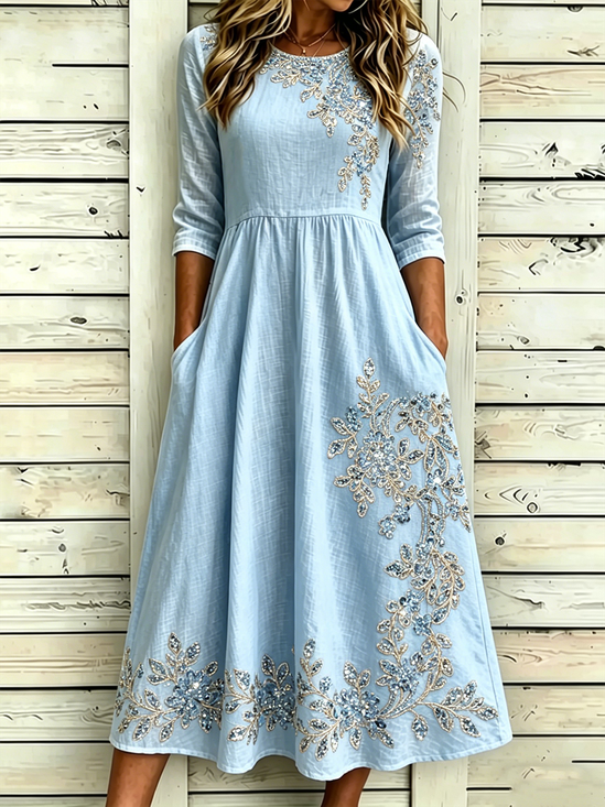 Women Floral Summer Dress Half
                                    Sleeve A-Line Dress