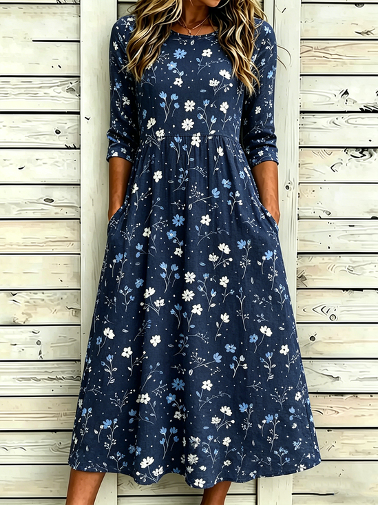 Women Floral Summer Dress Half
                                    Sleeve A-Line Dress