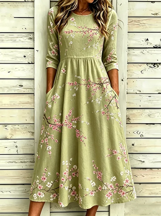 Women Floral Summer Dress Half
                                    Sleeve A-Line Dress