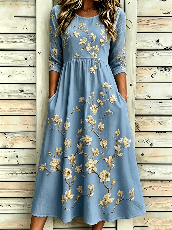 Women Floral Summer Dress Half
                                    Sleeve A-Line Dress
