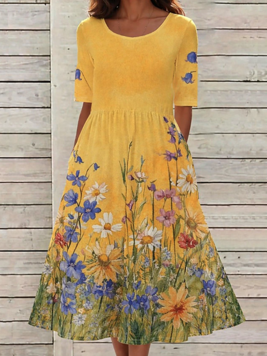 Women Floral Summer Dress Half
                                    Sleeve A-Line Dress
