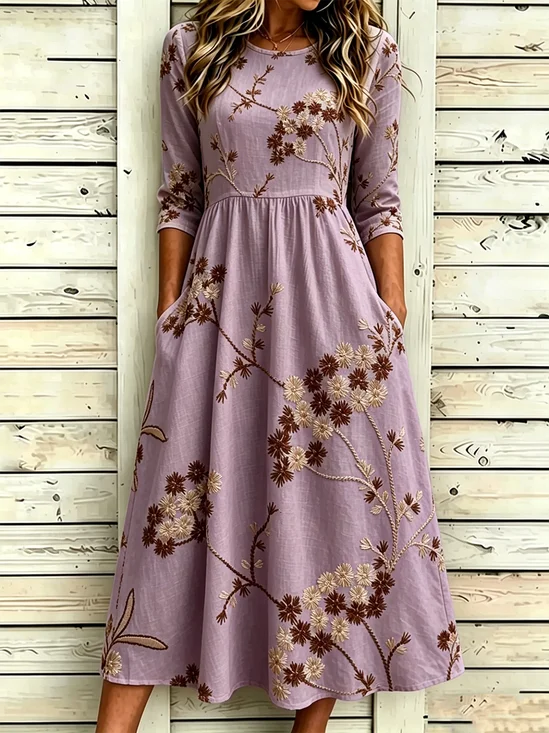 Women Floral Summer Dress Half
                                    Sleeve A-Line Dress
