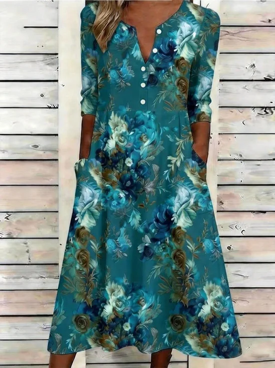 Women Floral Summer Dress Half
                                    Open Collar Half Sleeve A-Line
                                    Dress