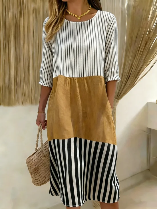 Women Striped Summer Dress Half
                                    Sleeve A-Line Dress