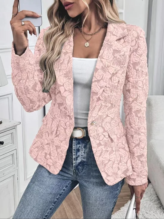 Women Spring/Fall Outerwear Vintage Printing Floral Long Sleeve Shawl Collar Jacket