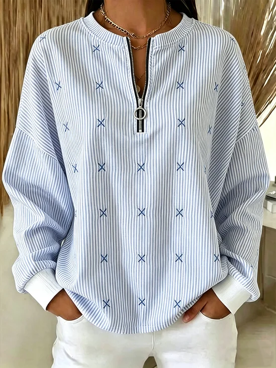 Vintage Crew Neck Striped Sweatshirt