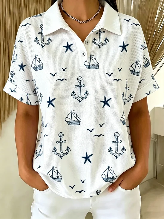 Vintage Anchor Polo Collar Short Sleeve T-shirt