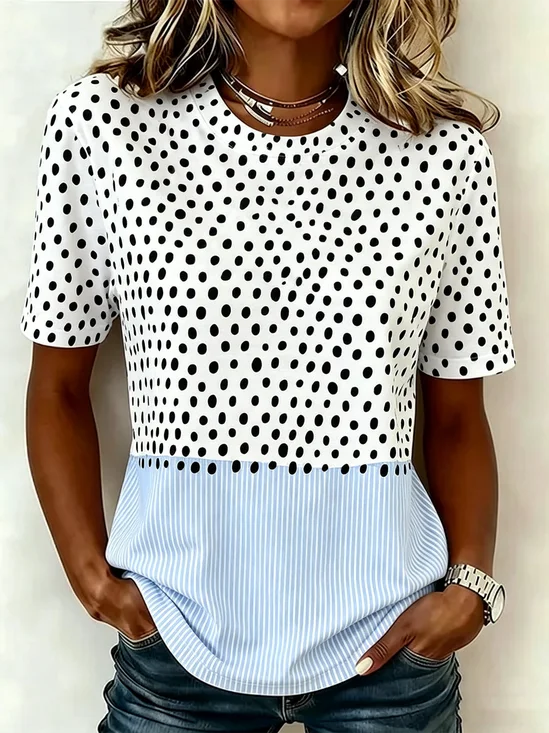 Casual Striped Crew Neck Short Sleeve T-shirt