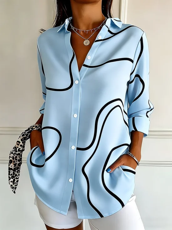 Shirt Collar Regular Sleeve Long Sleeve Abstract Buckle Regular Loose Button Up Shirt Shirt For Women