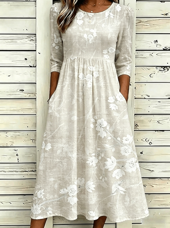 Women Floral Summer Dress Crew
                                    Neck Half Sleeve A-Line Dress