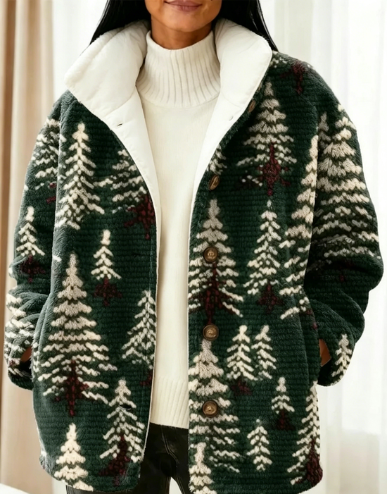 Women Winter Outerwear Vintage Christmas Long Sleeve Jacket