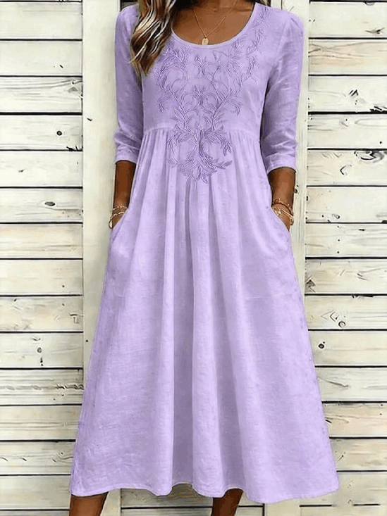 Women Floral Summer Dress Crew
                                    Neck Half Sleeve A-Line Dress