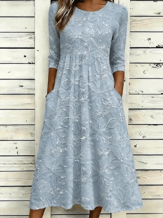 Women Floral Summer Dress Crew
                                    Neck Half Sleeve A-Line Dress
