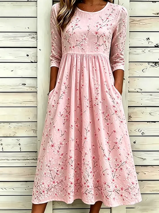 Women Floral Summer Printing
                                    Dress Crew Neck Half Sleeve H-Line
                                    Dress