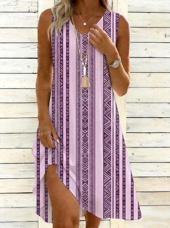 Women Striped Summer Dress V
                                    Neck Sleeveless Tank A-Line Dress